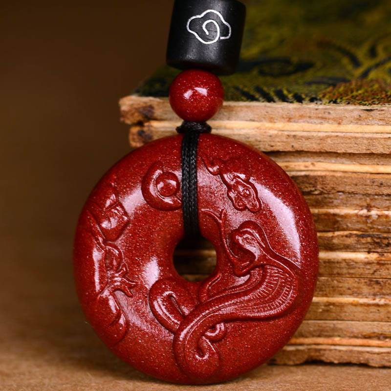 Collier pendentif calme avec boucle de paix en cinabre et pierres de Bouddha, signe du zodiaque chinois