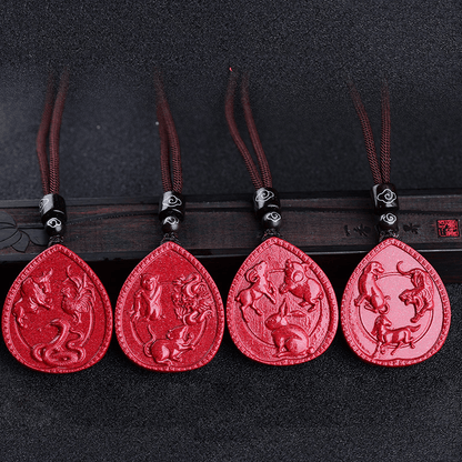 Collier pendentif bénédiction cinabre avec pierres de Bouddha et signe du zodiaque chinois