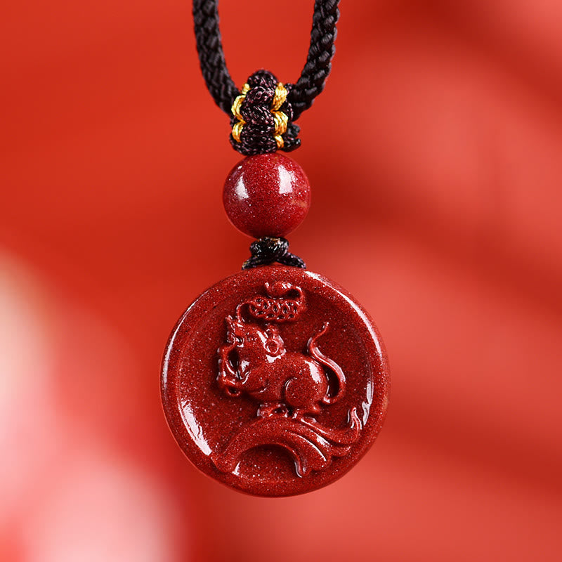 Buddha Stones Chinese Zodiac Cinnabar Calm Phone Hanging Decoration Key Chain Necklace Pendant