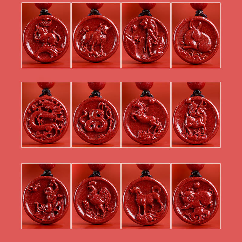 Pierres de Bouddha Zodiaque chinois Cinabre Calme Téléphone Décoration Suspendue Porte-clés Collier Pendentif