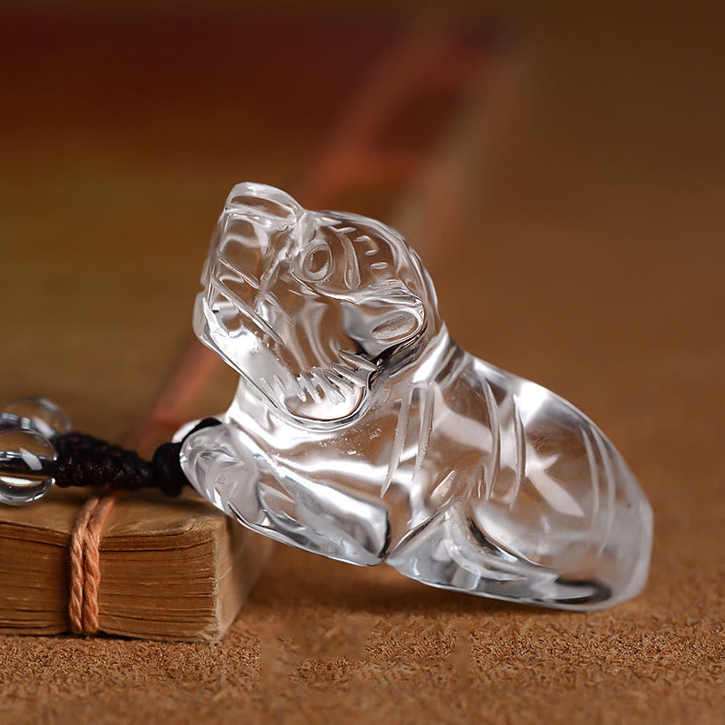 Collier pendentif de protection en cristal blanc avec pierres de Bouddha et signe du zodiaque chinois