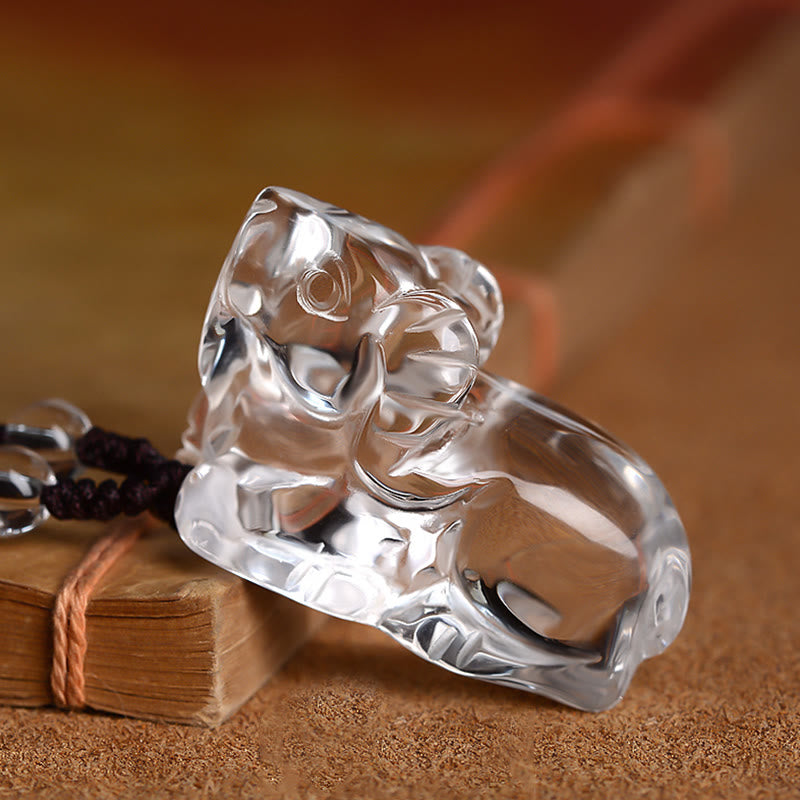 Collier pendentif de protection en cristal blanc avec pierres de Bouddha et signe du zodiaque chinois