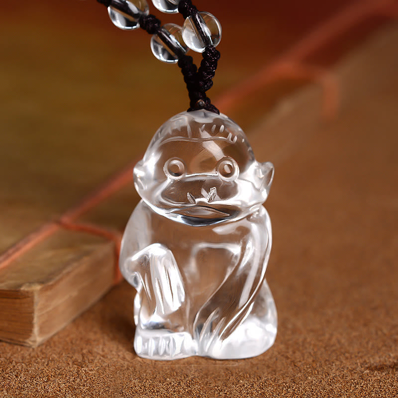 Collier pendentif de protection en cristal blanc avec pierres de Bouddha et signe du zodiaque chinois