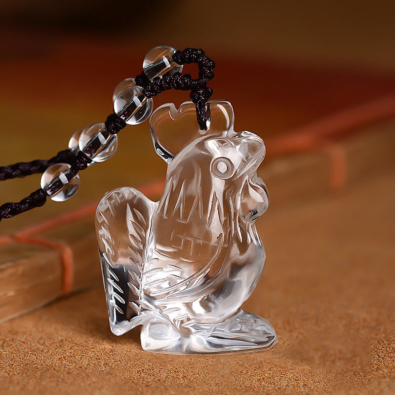 Collier pendentif de protection en cristal blanc avec pierres de Bouddha et signe du zodiaque chinois