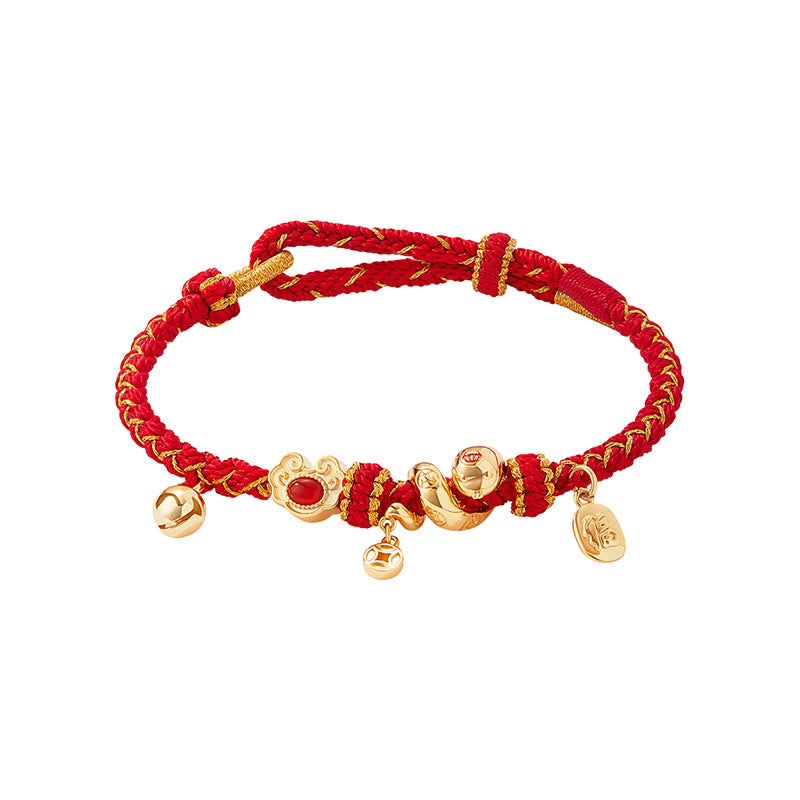 Bracelet tressé de protection en agate rouge et pierres de Bouddha, symbole Fu, année du serpent 