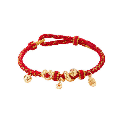 Bracelet tressé de protection en agate rouge et pierres de Bouddha, symbole Fu, année du serpent 
