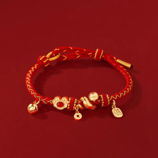 Buddha Stones Red String Red Agate Fu Character Year Of The Snake Protection Braided Bracelet BS