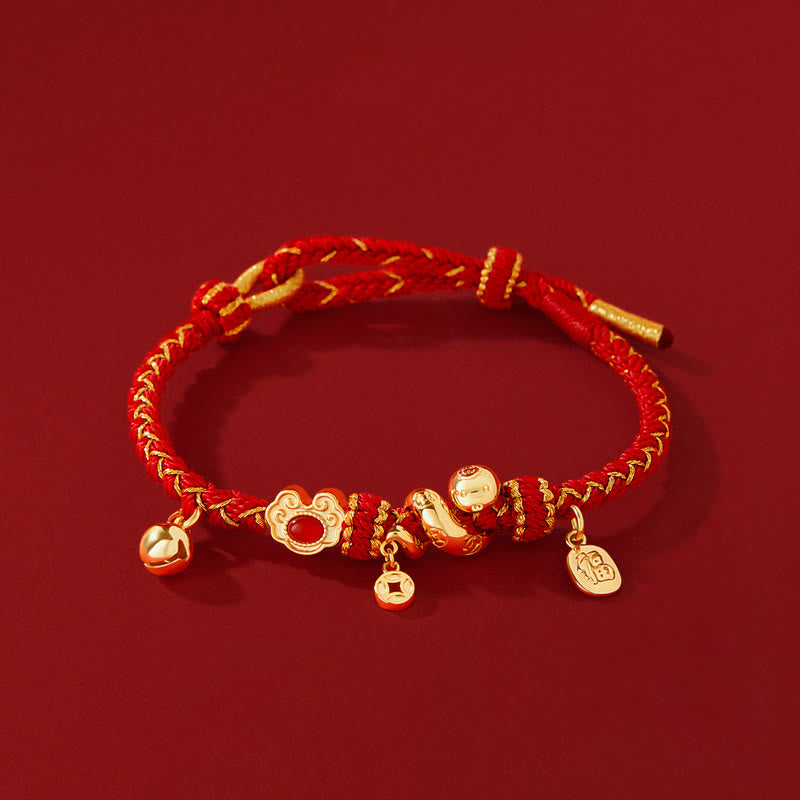 Buddha Stones Red String Red Agate Fu Character Year Of The Snake Protection Braided Bracelet