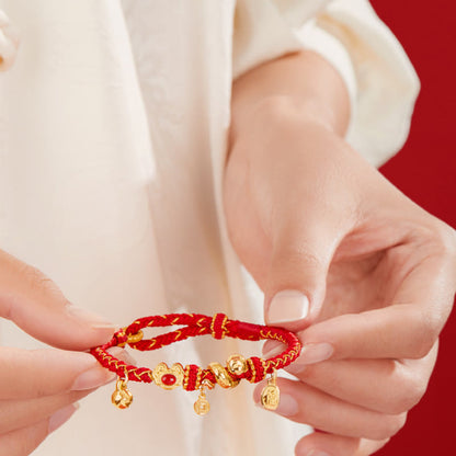 Bracelet tressé de protection en agate rouge et pierres de Bouddha, symbole Fu, année du serpent 