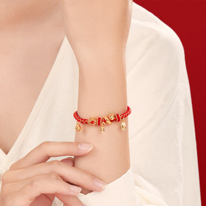 Bracelet tressé de protection en agate rouge et pierres de Bouddha, symbole Fu, année du serpent 