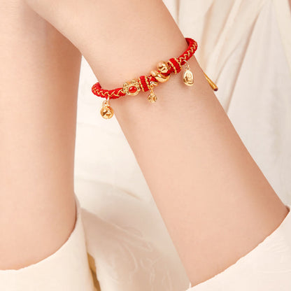 Bracelet tressé de protection en agate rouge et pierres de Bouddha, symbole Fu, année du serpent 