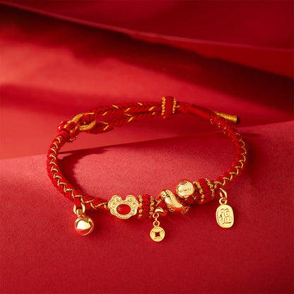 Bracelet tressé de protection en agate rouge et pierres de Bouddha, symbole Fu, année du serpent 