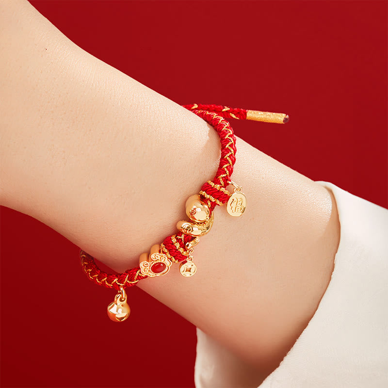 Bracelet tressé de protection en agate rouge et pierres de Bouddha, symbole Fu, année du serpent 