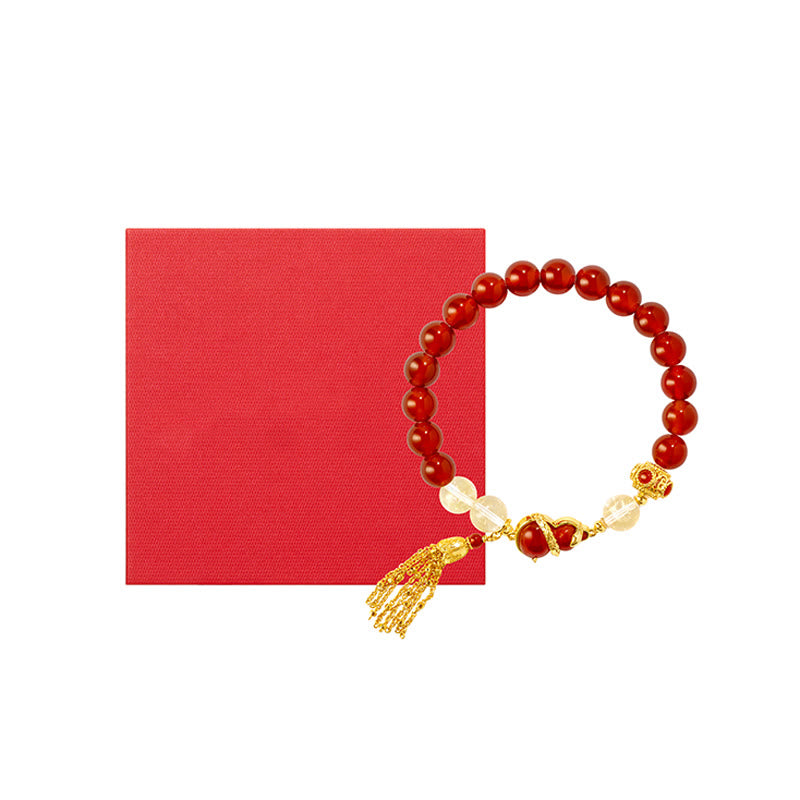 Collier et bracelet porte-bonheur en agate rouge et pierres de Bouddha, année du serpent 