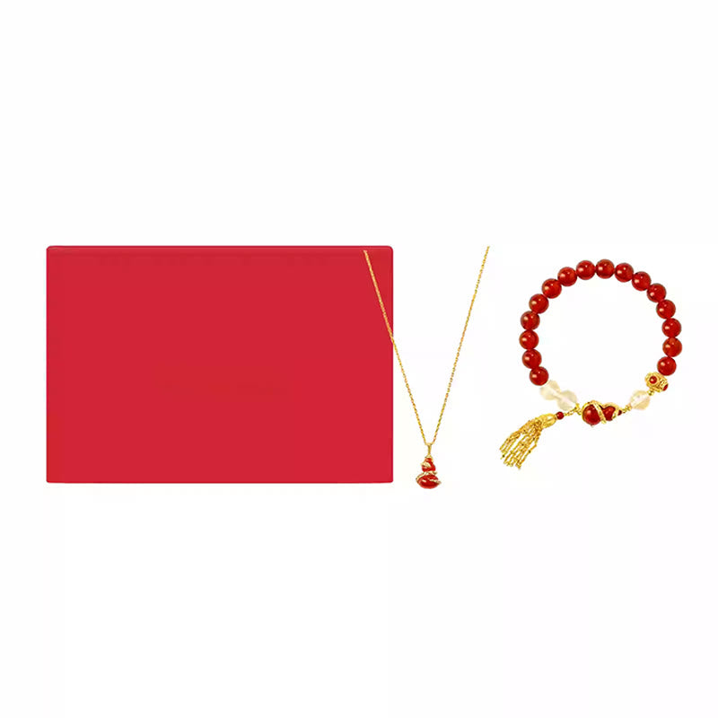 Collier et bracelet porte-bonheur en agate rouge et pierres de Bouddha, année du serpent 