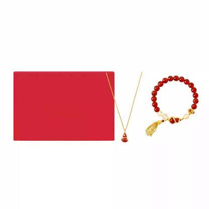 Collier et bracelet porte-bonheur en agate rouge et pierres de Bouddha, année du serpent 