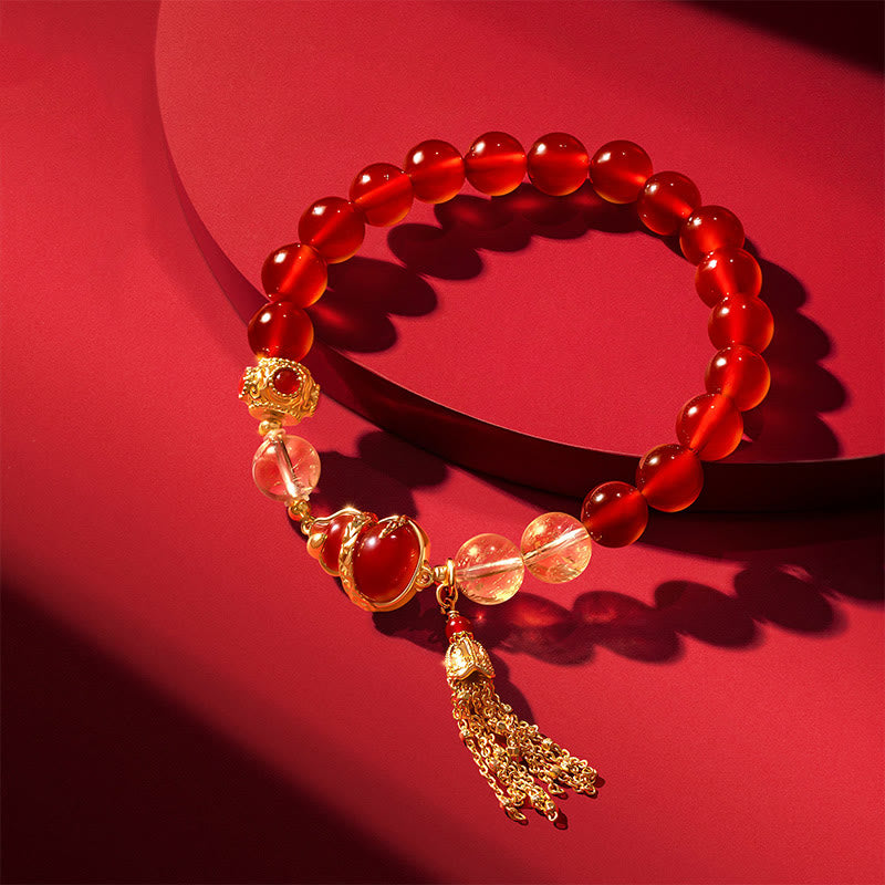 Collier et bracelet porte-bonheur en agate rouge et pierres de Bouddha, année du serpent 