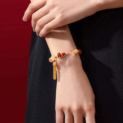Collier et bracelet porte-bonheur en agate rouge et pierres de Bouddha, année du serpent 
