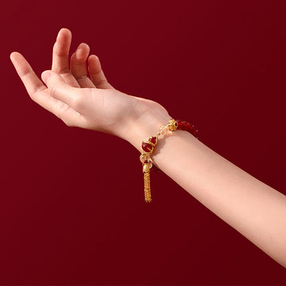 Collier et bracelet porte-bonheur en agate rouge et pierres de Bouddha, année du serpent 