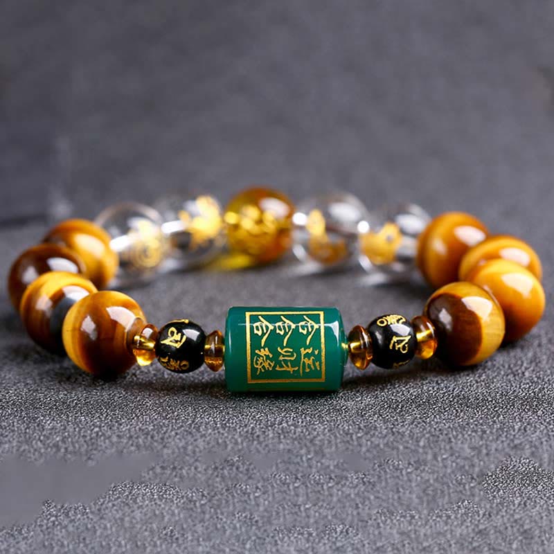 Bracelet courage en cristal blanc œil de tigre avec pierres de Bouddha et zodiaque chinois 