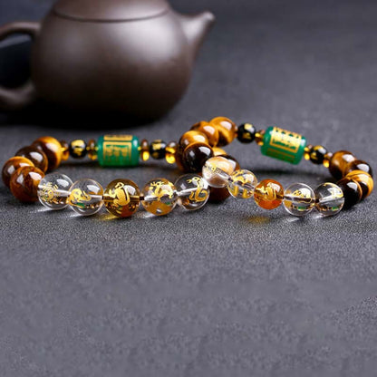 Bracelet courage en cristal blanc œil de tigre avec pierres de Bouddha et zodiaque chinois 