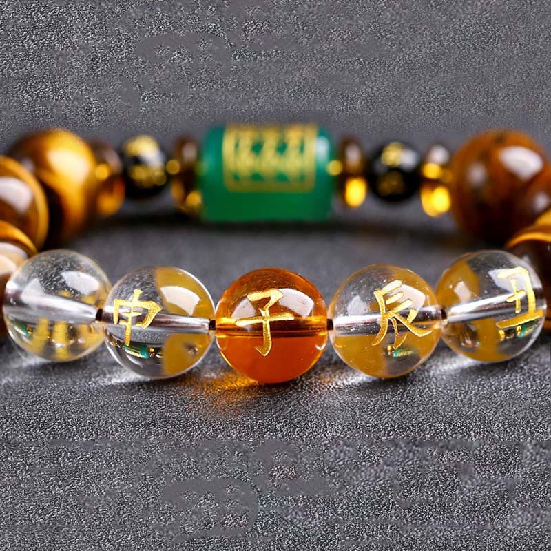 Bracelet courage en cristal blanc œil de tigre avec pierres de Bouddha et zodiaque chinois 