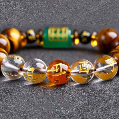 Bracelet courage en cristal blanc œil de tigre avec pierres de Bouddha et zodiaque chinois 