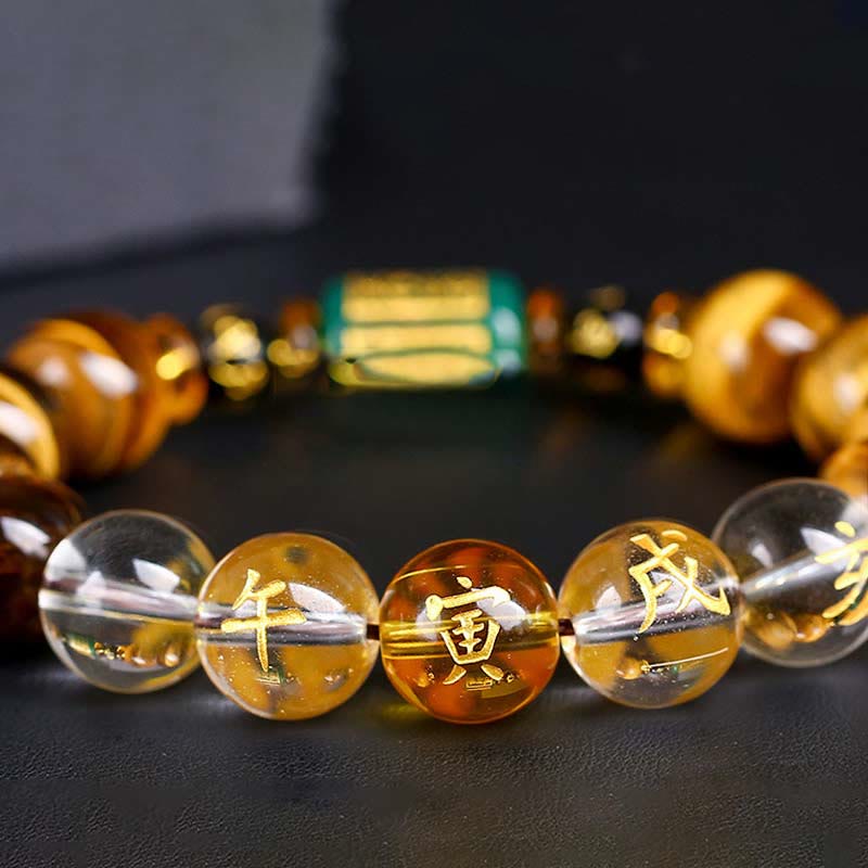 Bracelet courage en cristal blanc œil de tigre avec pierres de Bouddha et zodiaque chinois 