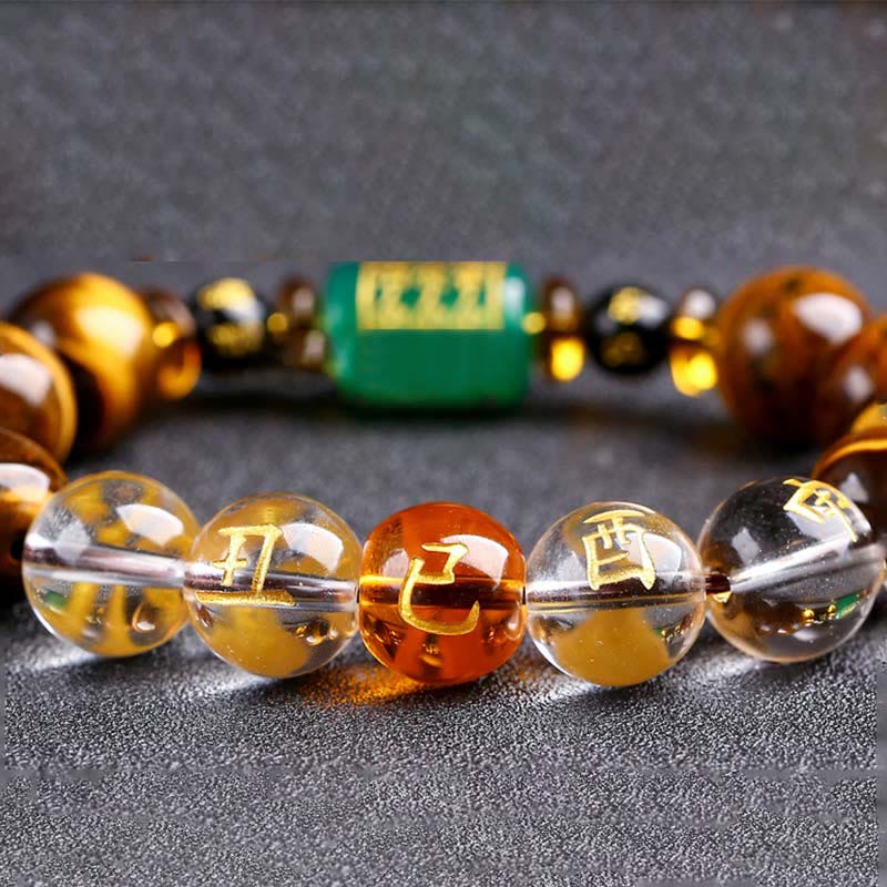 Bracelet courage en cristal blanc œil de tigre avec pierres de Bouddha et zodiaque chinois 