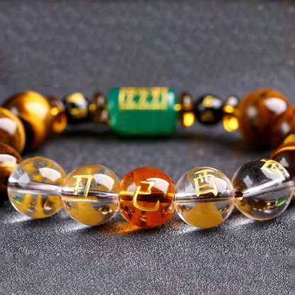 Bracelet courage en cristal blanc œil de tigre avec pierres de Bouddha et zodiaque chinois 