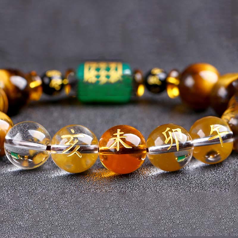 Bracelet courage en cristal blanc œil de tigre avec pierres de Bouddha et zodiaque chinois 