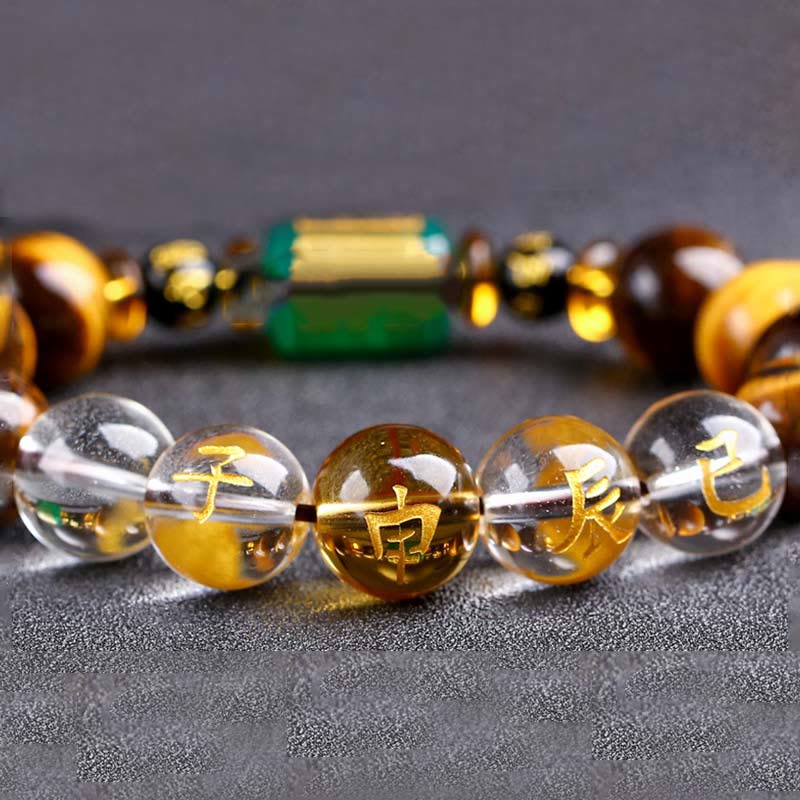 Bracelet courage en cristal blanc œil de tigre avec pierres de Bouddha et zodiaque chinois 