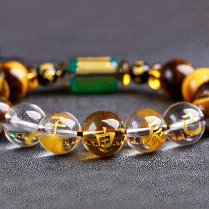 Bracelet courage en cristal blanc œil de tigre avec pierres de Bouddha et zodiaque chinois 