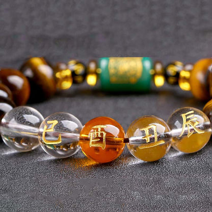 Bracelet courage en cristal blanc œil de tigre avec pierres de Bouddha et zodiaque chinois 