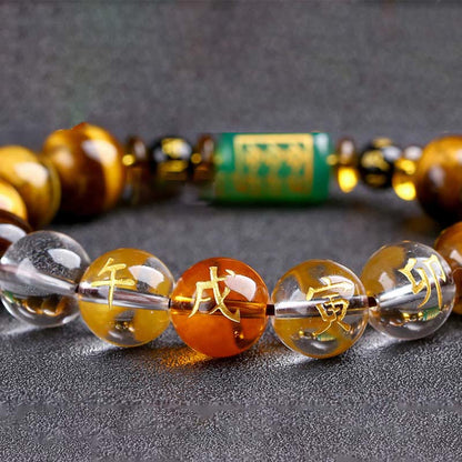 Bracelet courage en cristal blanc œil de tigre avec pierres de Bouddha et zodiaque chinois 