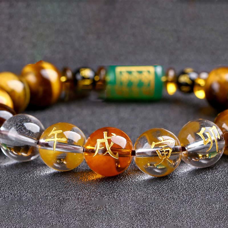 Buddha Stones Chinese Zodiac Tiger Eye White Crystal Courage Bracelet