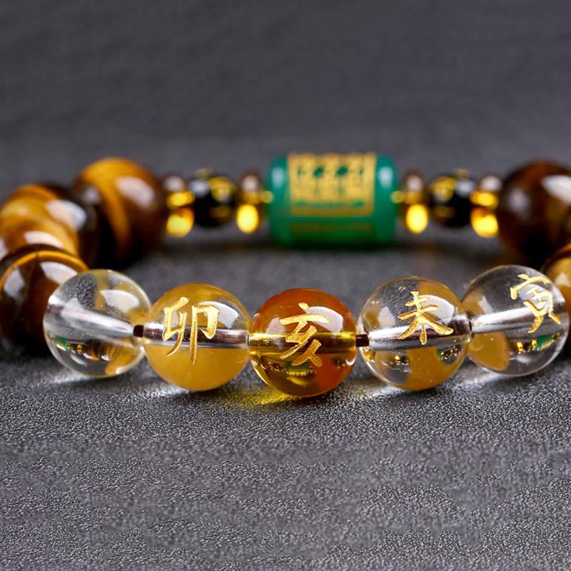 Bracelet courage en cristal blanc œil de tigre avec pierres de Bouddha et zodiaque chinois 
