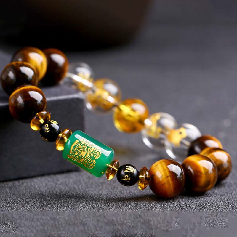 Bracelet courage en cristal blanc œil de tigre avec pierres de Bouddha et zodiaque chinois 