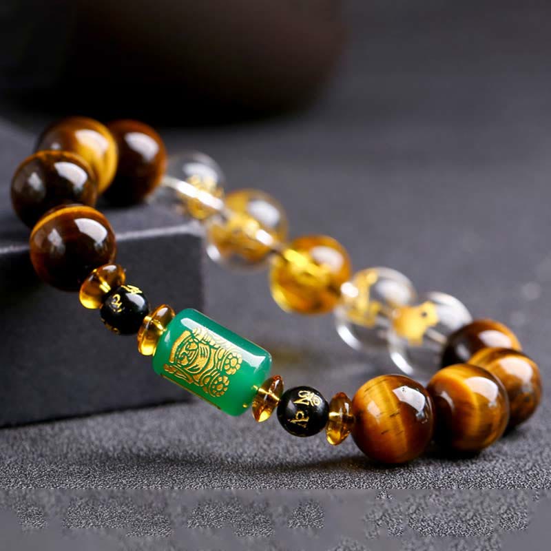 Bracelet courage en cristal blanc œil de tigre avec pierres de Bouddha et zodiaque chinois 