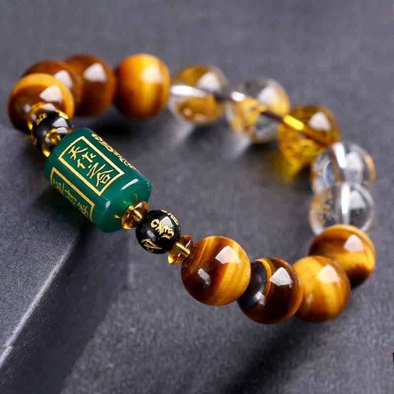 Bracelet courage en cristal blanc œil de tigre avec pierres de Bouddha et zodiaque chinois 