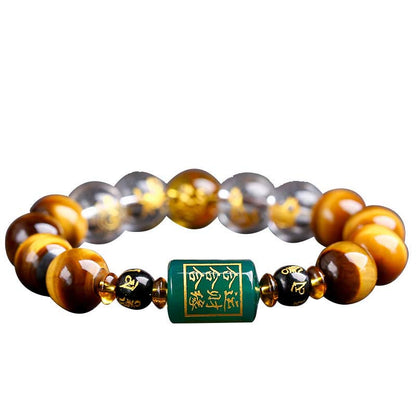 Bracelet courage en cristal blanc œil de tigre avec pierres de Bouddha et zodiaque chinois 