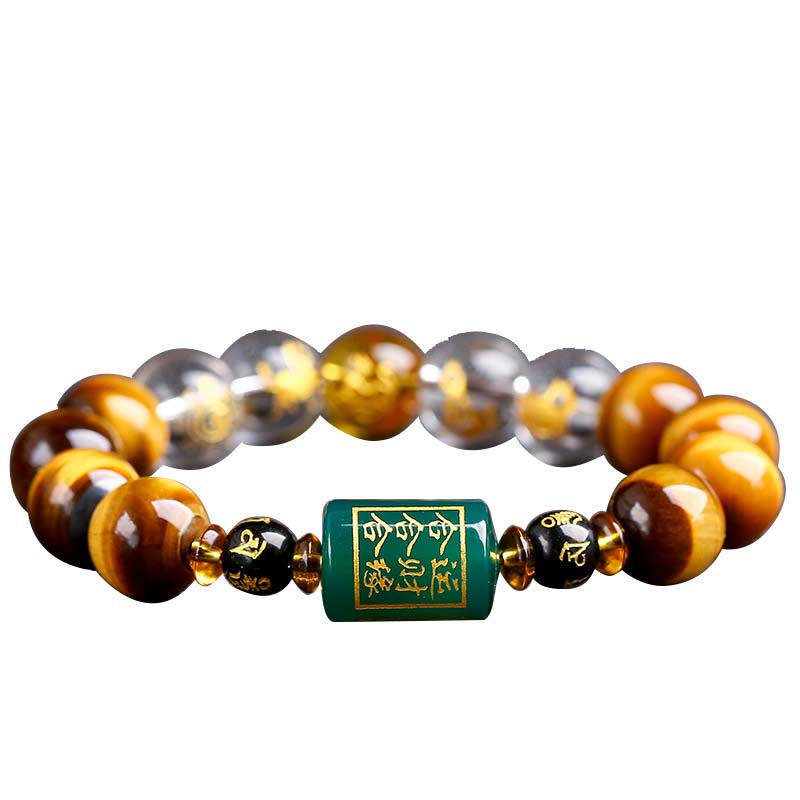 Buddha Stones Chinese Zodiac Tiger Eye White Crystal Courage Bracelet