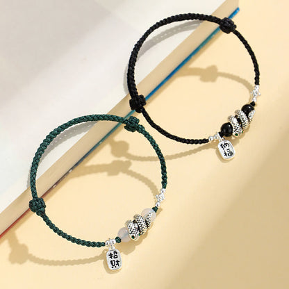Bracelet porte-bonheur en fil rouge avec pierres de Bouddha et caractère Fu, année du serpent