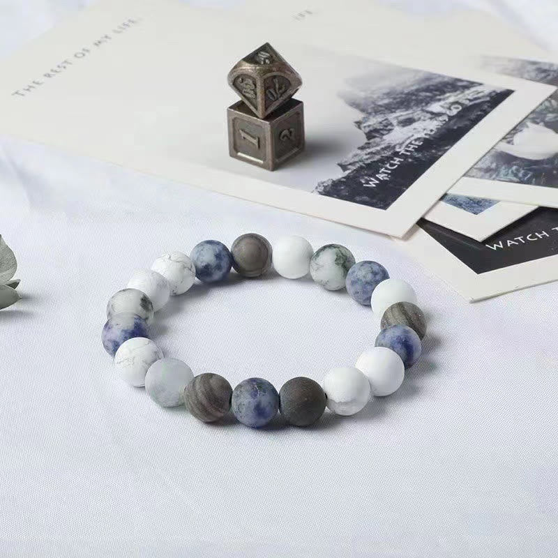 Bracelet de relaxation Buddha Stones, turquoise blanche, jaspe Picasso, jaspe tacheté bleu 