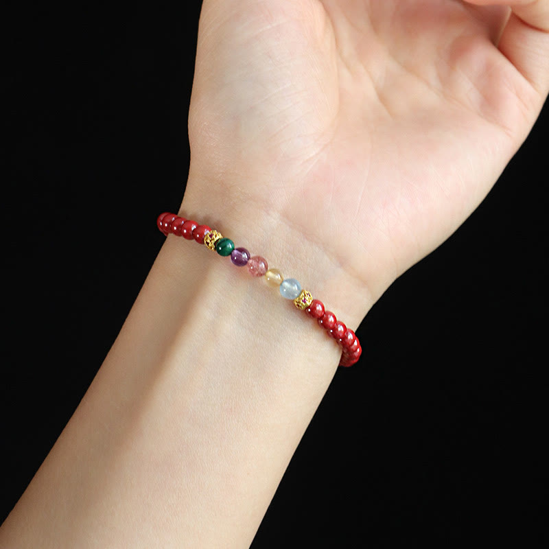 Bracelet de bénédiction en pierres de Bouddha, cinabre, aigue-marine, citrine, quartz fraise, améthyste, malachite 