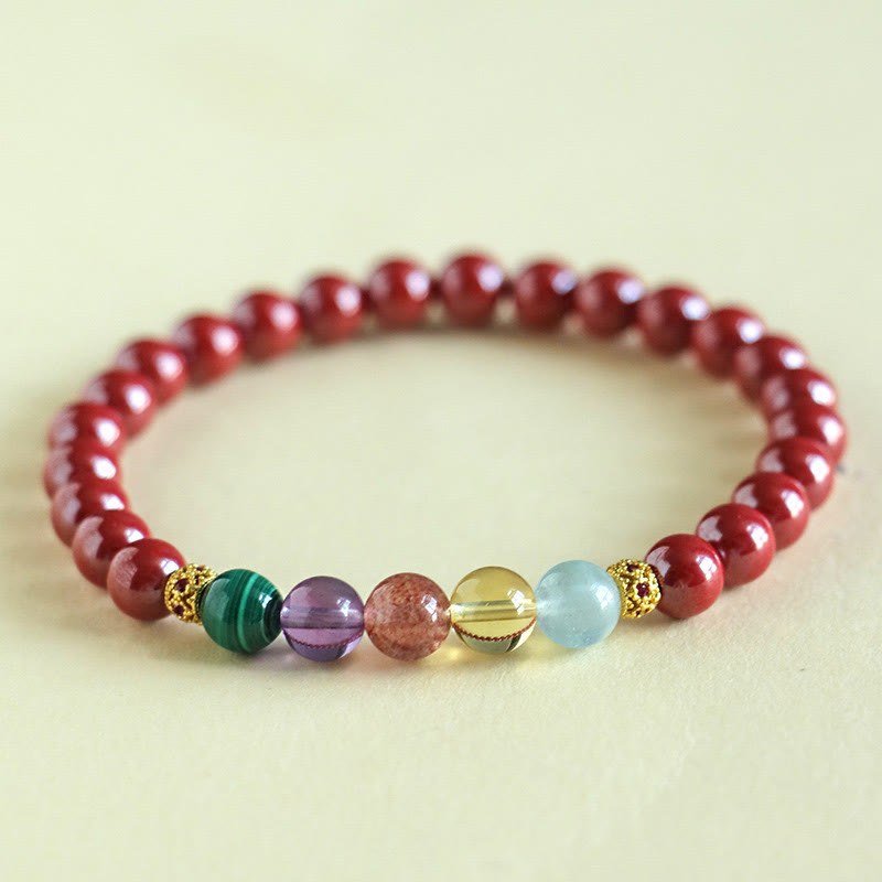 Bracelet de bénédiction en pierres de Bouddha, cinabre, aigue-marine, citrine, quartz fraise, améthyste, malachite 