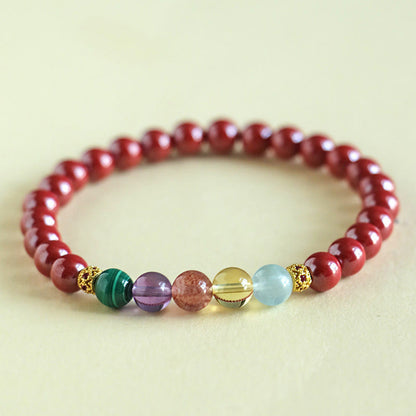 Bracelet de bénédiction en pierres de Bouddha, cinabre, aigue-marine, citrine, quartz fraise, améthyste, malachite 