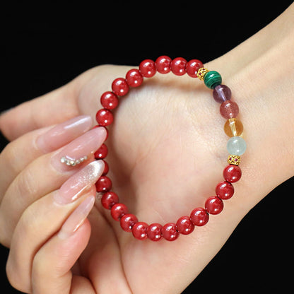 Bracelet de bénédiction en pierres de Bouddha, cinabre, aigue-marine, citrine, quartz fraise, améthyste, malachite 