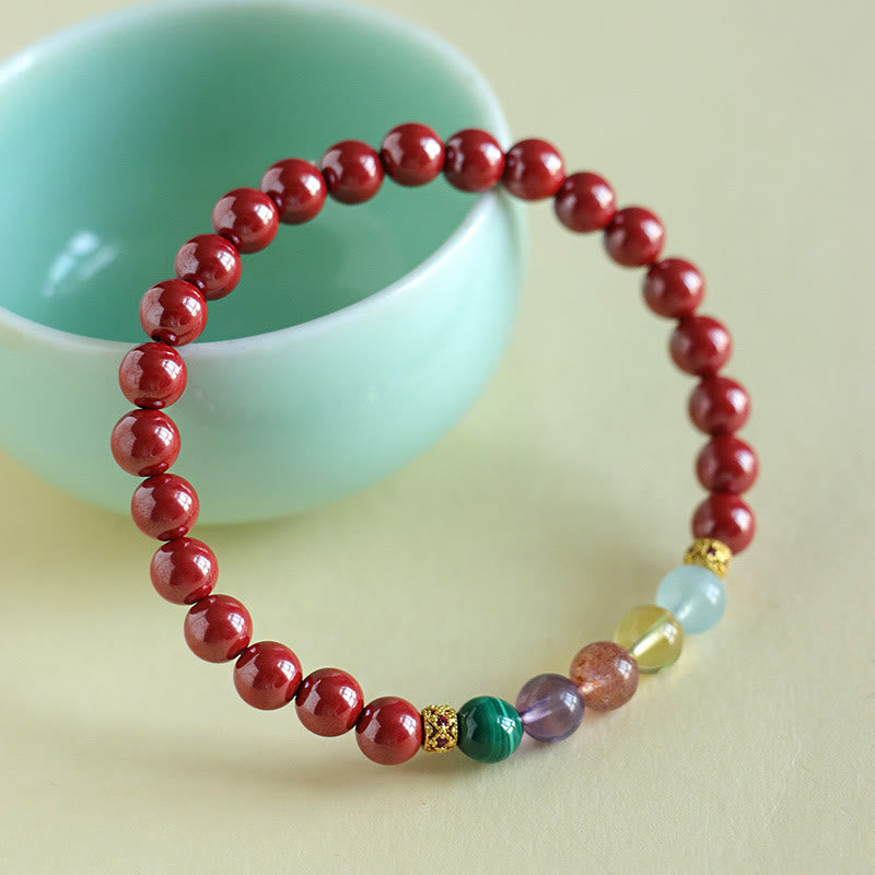 Bracelet de bénédiction en pierres de Bouddha, cinabre, aigue-marine, citrine, quartz fraise, améthyste, malachite 