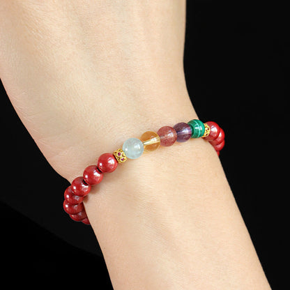 Bracelet de bénédiction en pierres de Bouddha, cinabre, aigue-marine, citrine, quartz fraise, améthyste, malachite 
